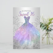 Papier Hologramme budget robe sucré 16 Invitation (Debout devant)