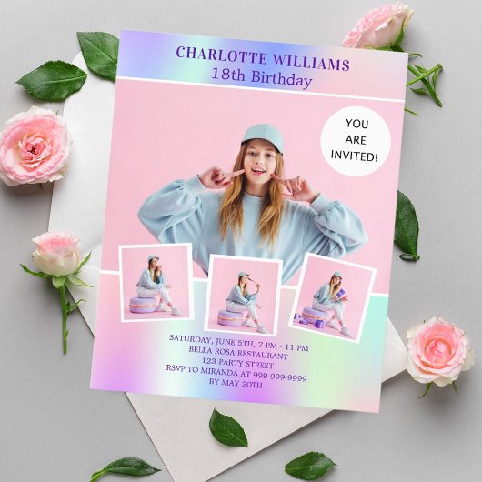Papier Hologramme rose budget photo invitation anniversai