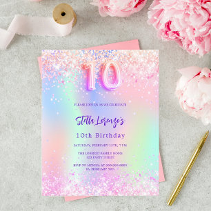 Papier Holographie rose 10e anniversaire invitation budgé