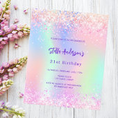 Papier Holographie rose 21e anniversaire invitation budgé