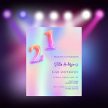 Papier Holographique rose violet 21e anniversaire<br><div class="desc">Une invitation à la fête du 21e anniversaire féminine et féminine. Un arc-en-ciel, arrière - plan de couleur holographique en violet, rose, vert menthe. Personnalisez et ajoutez un nom et des détails du parti. Le nom est écrit avec un script de style écrit à la main, des lettres de couleur...</div>