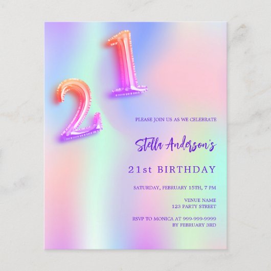 Papier Holographique rose violet 21e anniversaire (Devant)