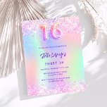 Papier Holographique rose violet sucré 16 invitation budg<br><div class="desc">Une invitation à 16 soirées pour filles et femmes Sweet. Devant : Un arc-en-ciel, arrière - plan de couleur holographique en violet, rose, vert menthe. Décoré de confettis rose vif. Personnalisez et ajoutez un nom et des détails du parti. Le nom est écrit avec un script de style écrit à...</div>