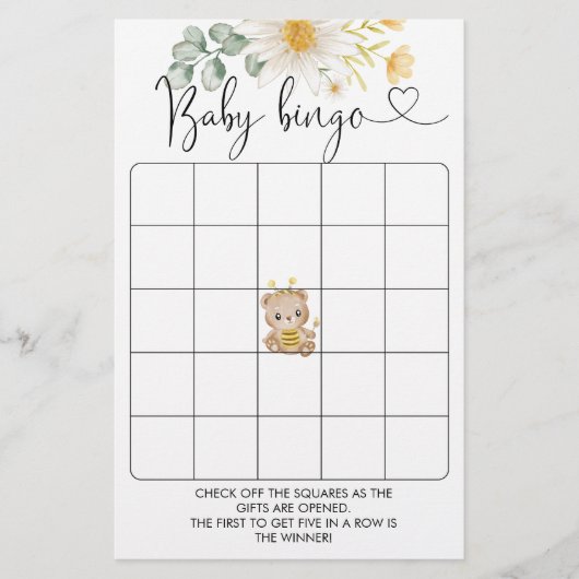 Papier Honey Bear Baby shower Bingo Jeu (Devant)