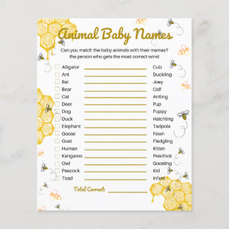 Papier Honey Bee Baby shower Animal Baby Names Jeu