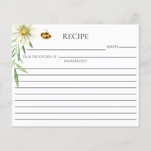 Papier Honey Bee Bridal Shower Double Sided Recipe Card (Devant)