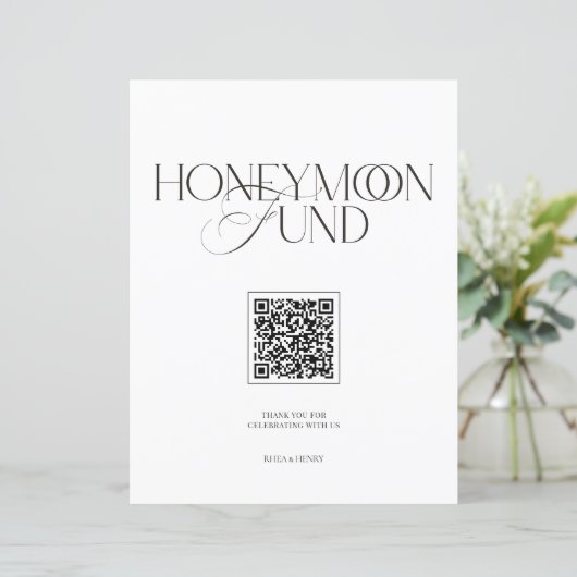 Papier Honeymoon Fund Elegant Black & White Wedding Sign (Debout devant)
