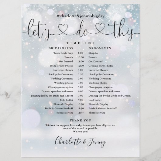 Papier Horaire du calendrier du Mariage du script des flo (Devant)