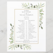 Papier Horaire du calendrier Mariage de verdure d'aquarel (Devant)