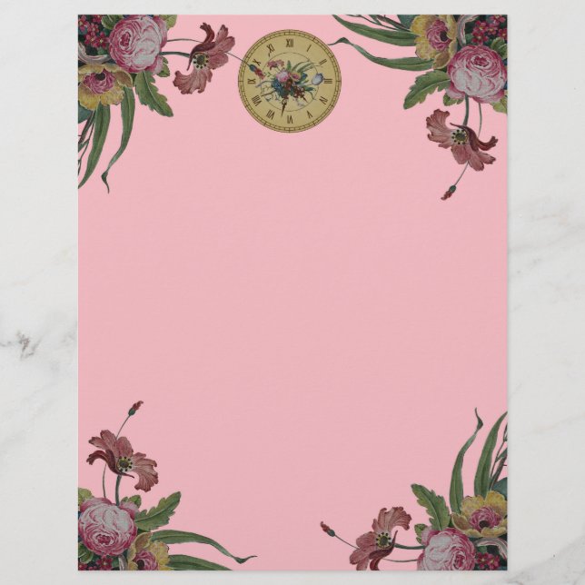 Papier Horloge Vintage avec Fleurs (Devant)