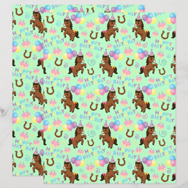 Papier Horse Scrapbook Paper in Green (Devant / Derrière)