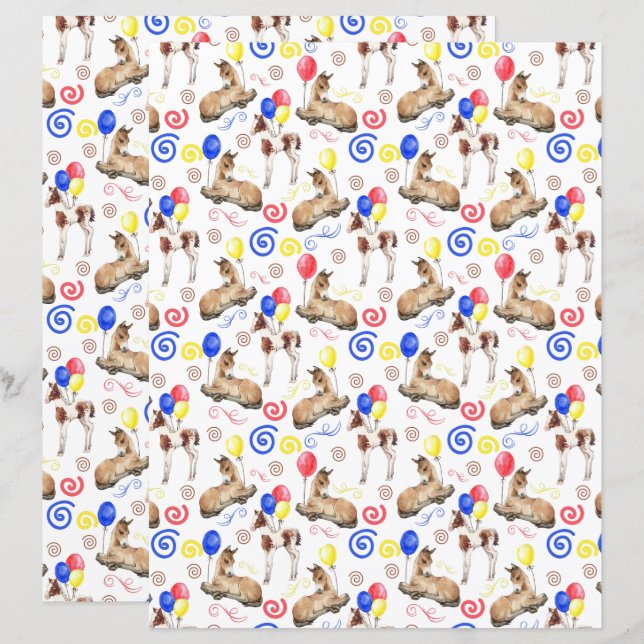Papier Horse Scrapbook Paper in White (Devant / Derrière)
