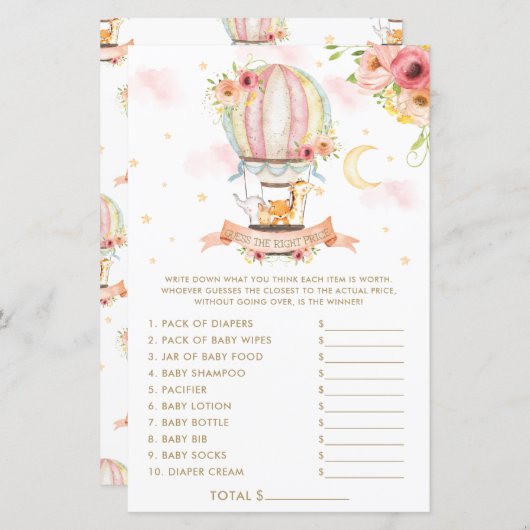 Papier Hot Air Balloon Animals Devinez le bon jeu de prix (Devant / Derrière)