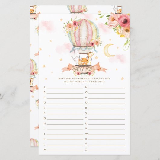 Papier Hot Air Balloon Animaux Baby ABC Baby shower Jeu (Devant / Derrière)