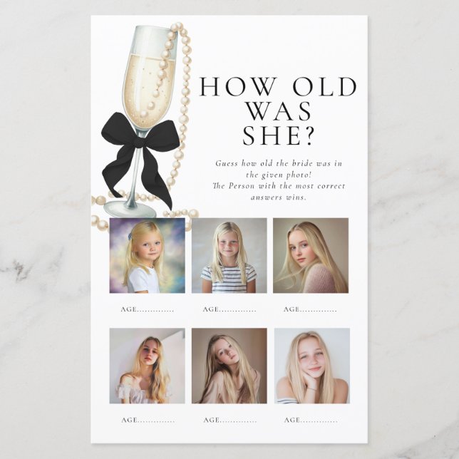 Papier How old was the Bride Bridal Shower Game (Devant)