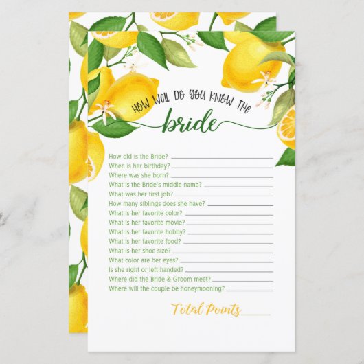 Papier How Well Do You Know the Bride - Citron (Devant / Derrière)