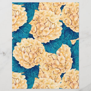 Papier Hydrangea aquarelle motif, jaune et bleu