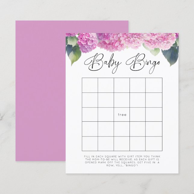 Papier Hydrangea Baby shower Baby Bingo Games (Devant / Derrière)