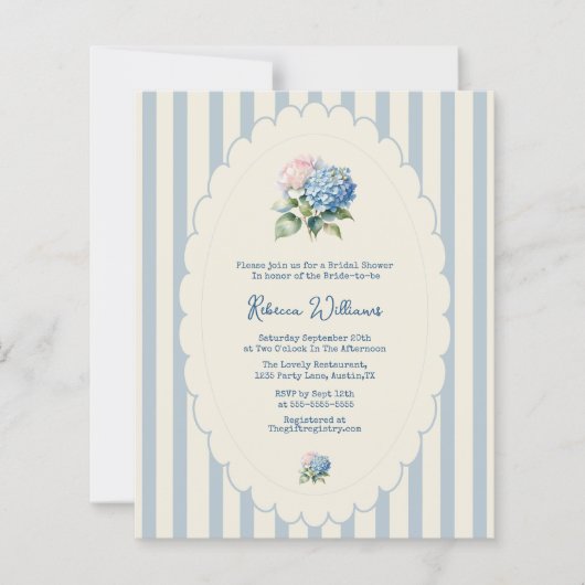 Papier Hydrangea Bleu Budget Fête de Mariage Rayure Côtiè (Devant)