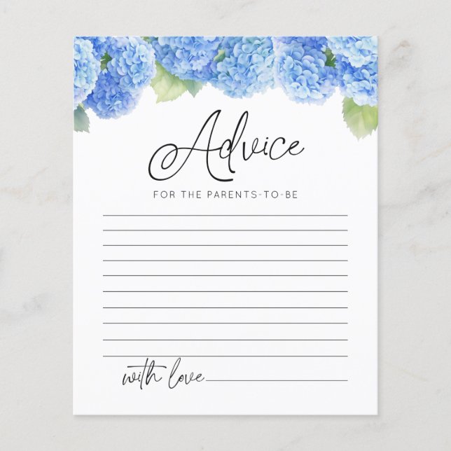 Papier Hydrangea Blue Flowers Conseil Parents Baby shower (Devant)