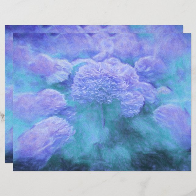 Papier Hydrangea Floral Chic Purple Turquoise Vintage (Devant / Derrière)
