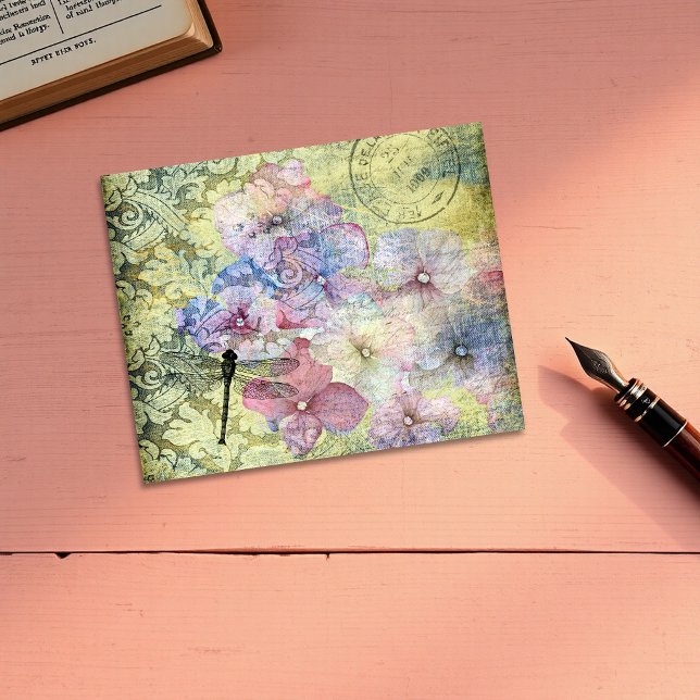 Papier Hydrangea Libellule Timbre Éphémère Carton (Hydrangea Dragonfly Postmark Ephemera Cardstock)