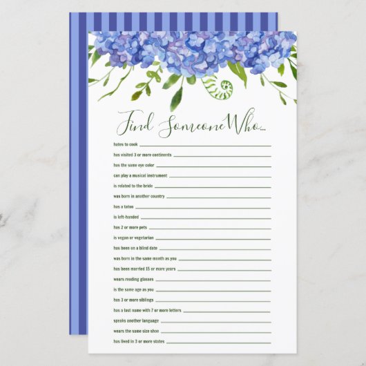 Papier Hydrangeas Bleus Trouve Quelqu'un Qui Jeu de Pluie (Devant / Derrière)