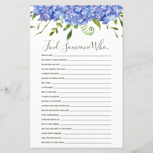 Papier Hydrangeas Bleus Trouve Quelqu'un Qui Jeu de Pluie (Devant)