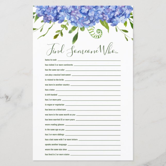 Papier Hydrangeas Bleus Trouve Quelqu'un Qui Jeu de Pluie (Devant)