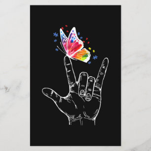 Papier I Love You Hand Sign Language Butterfly Autism