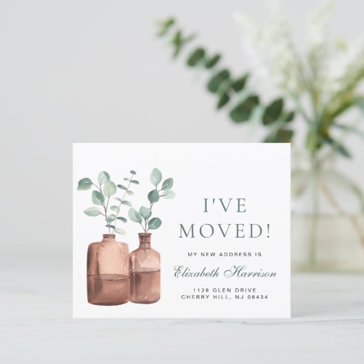 Papier I Moved Eucalyptus Aquarelle Moving Faire-part (Debout devant)