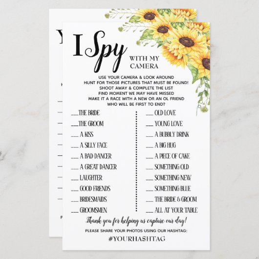 Papier I Spy mariage réception jeu anglais espagnol (Devant / Derrière)