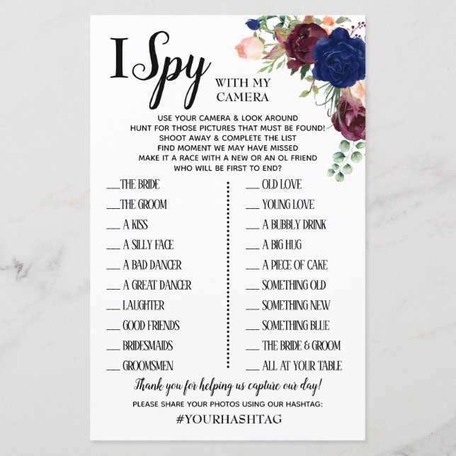 Papier I Spy mariage réception jeu anglais espagnol (Devant)