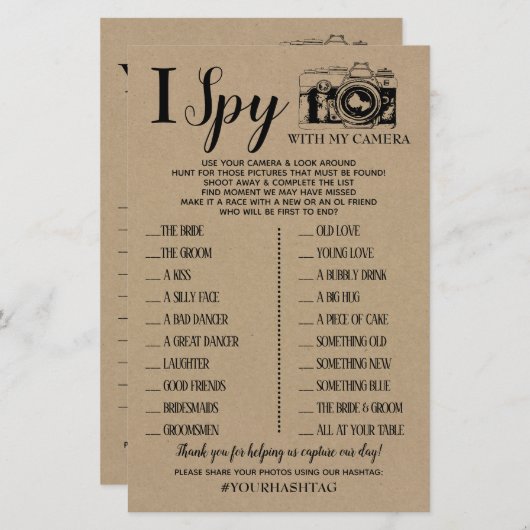 Papier I Spy mariage réception jeu anglais espagnol jeu (Devant / Derrière)