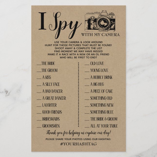 Papier I Spy mariage réception jeu anglais espagnol jeu (Devant)