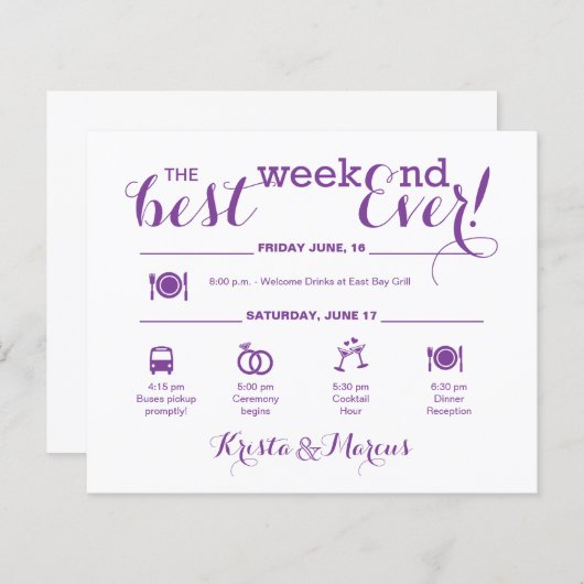 Papier Icônes simples Icônes Mariage Heekend Itinéraire (Devant / Derrière)