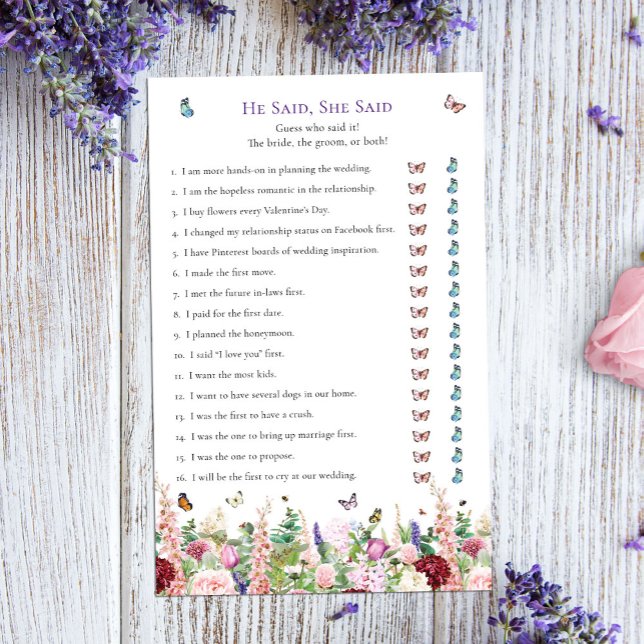 Papier Il A Dit, Elle A Dit Fête des mariées Papillon Jeu (Créateur téléchargé)