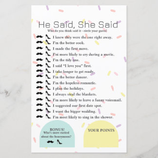 Papier Il A Dit, Elle A Dit Jeu De Douche Nuptiale