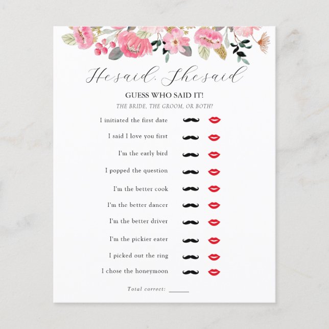 Papier Il A Dit, Elle A Dit Jeu De Douche Thé Nuptiale (Devant)