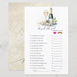 Papier "Il A Dit, Elle A Dit" Jeu De Fête des mariées