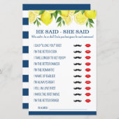 Papier Il A Dit / Elle A Dit Lemon Fête des mariées Jeu (Devant / Derrière)