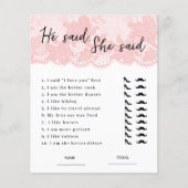 Papier Il a dit : "Pink Lace Fête des mariées Game" (Devant)