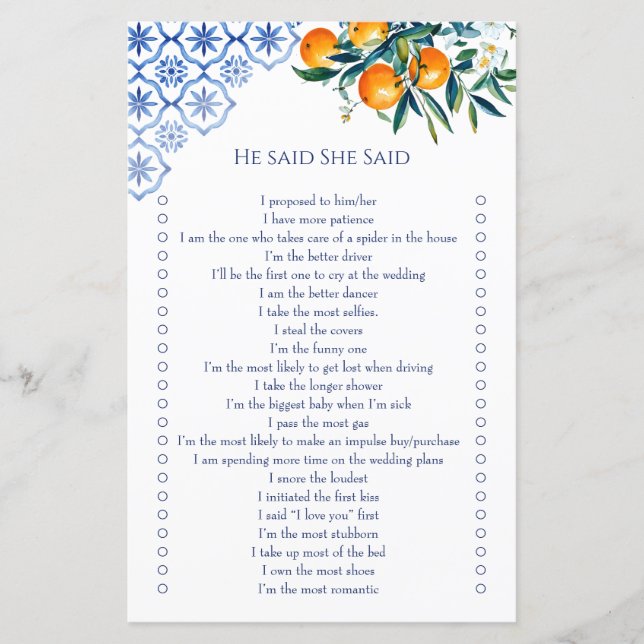 Papier Il a dit qu'elle a dit bleu talavera citrus jeux d (Devant)