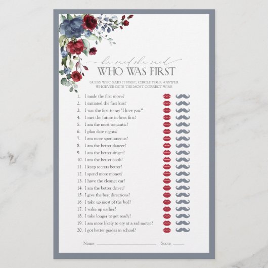 Papier Il A Dit Qu'Elle A Dit Blue Burgundy Fête des mari (Devant)