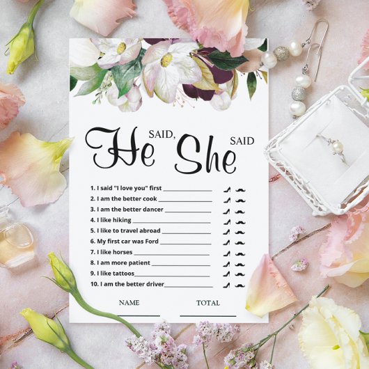 Papier Il a dit qu'elle a dit Burgundy Floral Bridal Game