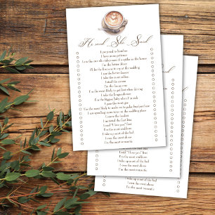 Papier Il a dit qu'elle a dit café chute nuptiale jeu de