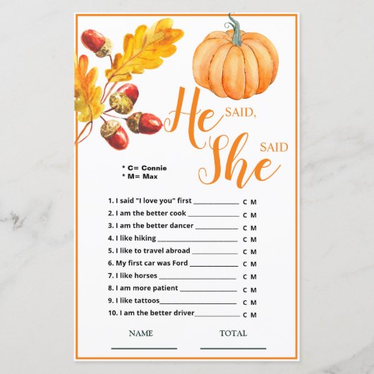 Papier Il a dit qu'elle a dit Citrouille d'automne jeu nu (Devant)