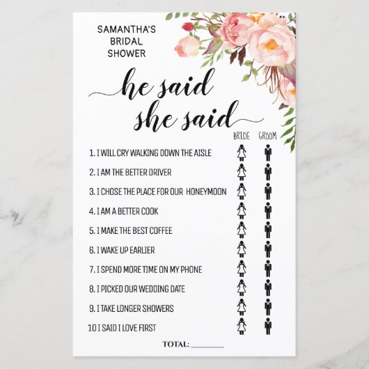 Papier Il a dit qu'elle a dit douches nuptiales jeu biing (Devant)