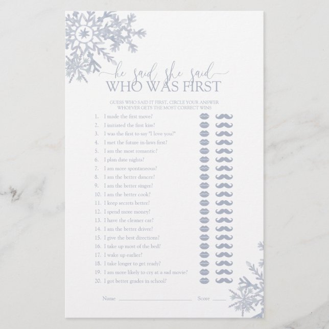 Papier Il A Dit Qu'Elle A Dit Dusty Blue Snowflake Jeu De (Devant)