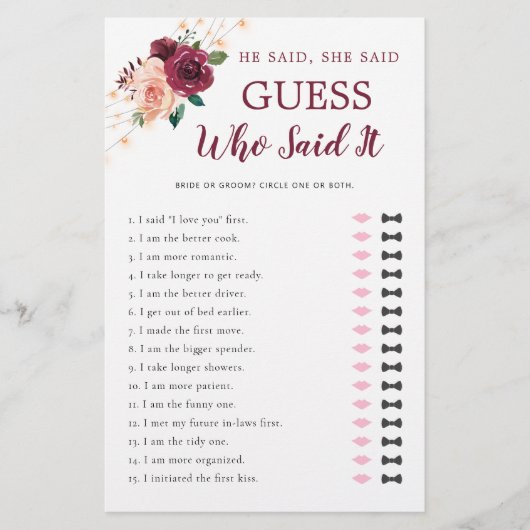 Papier Il A Dit Qu'Elle A Dit Dusty Rose Bourgogne Fête d (Devant)